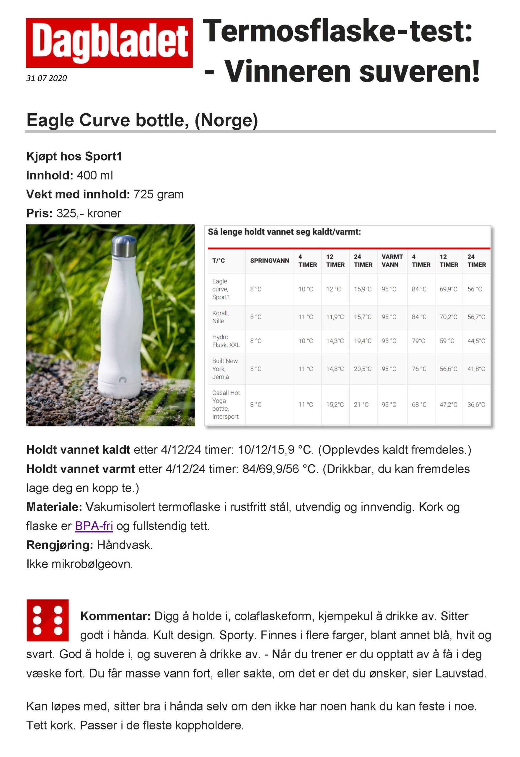 Eagle Products Termoflaske "Curve" - solid blue Testvinner!-67992