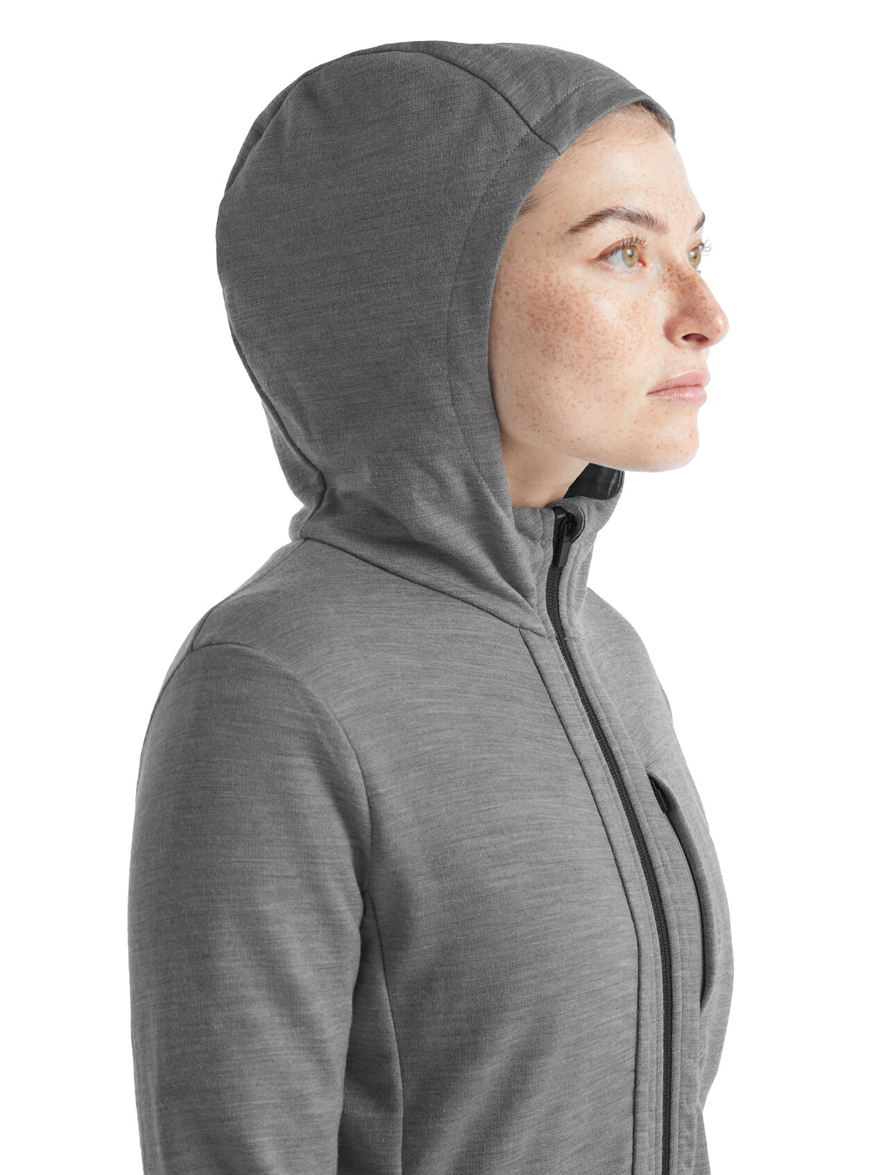 Icebreaker Womens Quantum Iii Ls Zip Hoodie Metro Hthr/Black PlatouSport