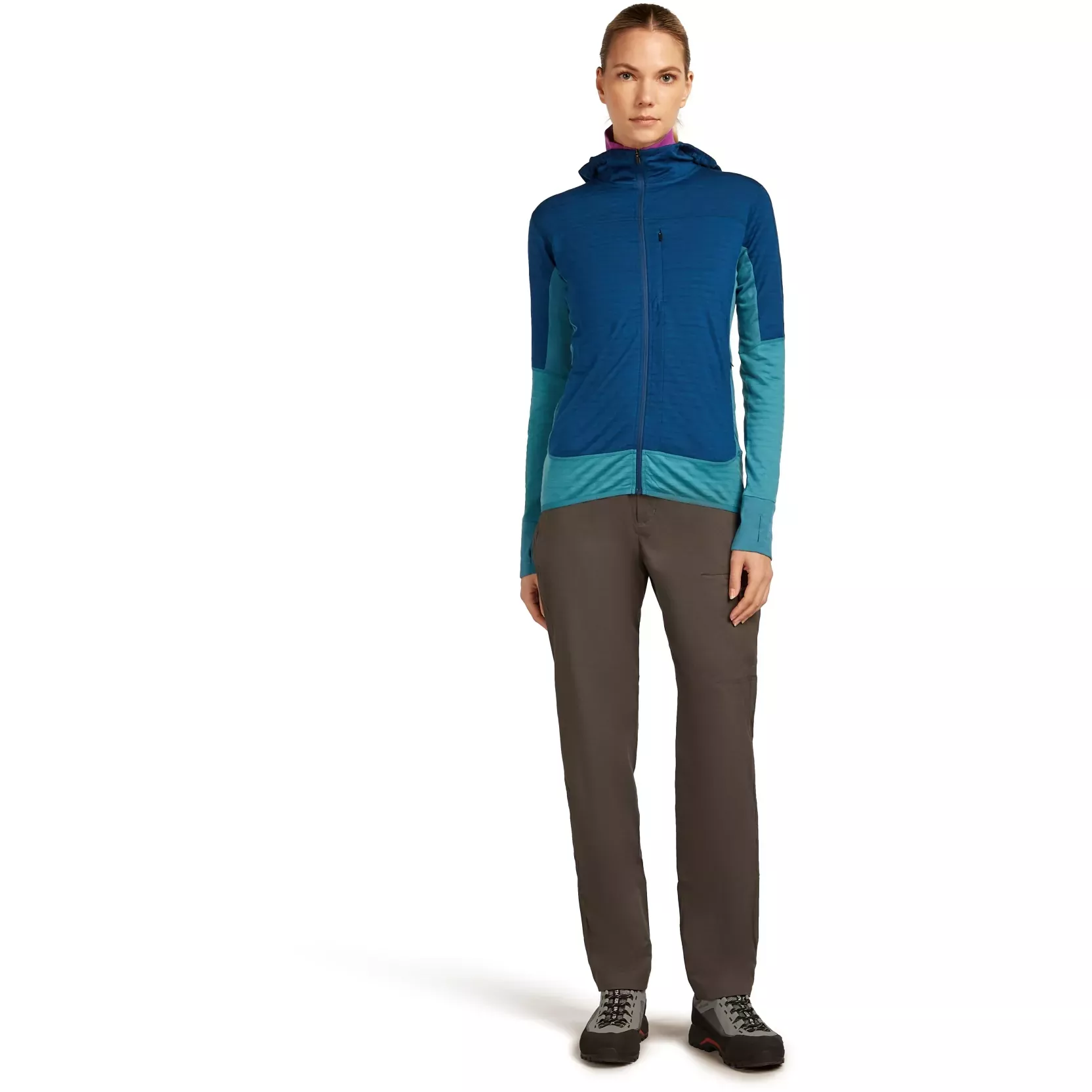 Icebreaker Icebreaker Womens Merino Blend 300 Realfleece™ Descender LS Zip Hoodie Topaz-Atlantis-Cb 0A57CS Platou Sport 1