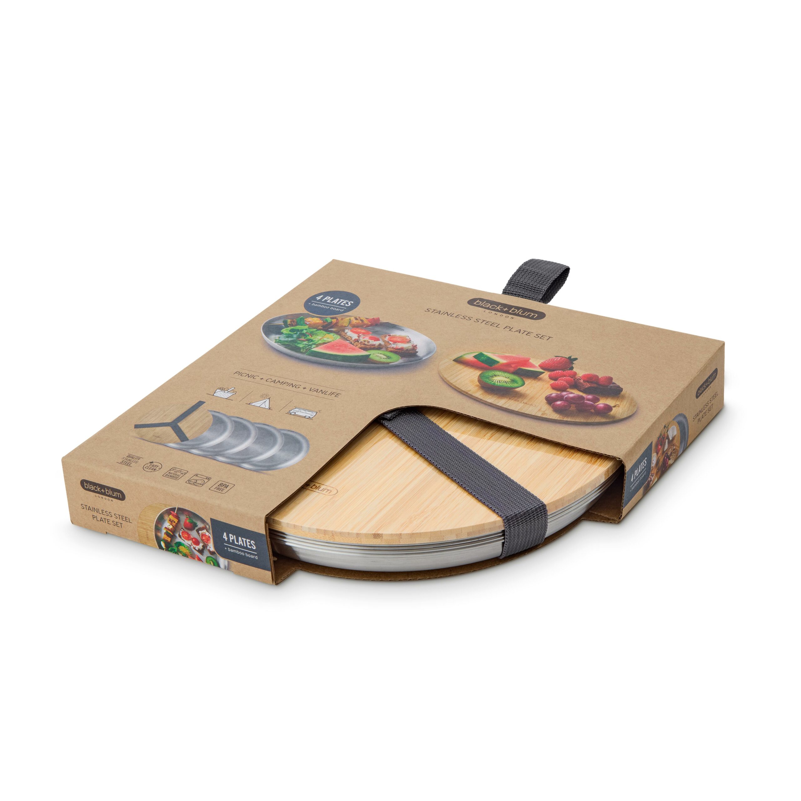 Ikke definert Black+Blum Picnic Plate Set of 4 Grey OL-PLATE001 Platou Sport 1