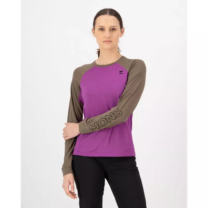 Mons Royale Mons Royale Tarn Merino Long Sleeve Womens Purple Bolt-Walnut Platou Sport 1