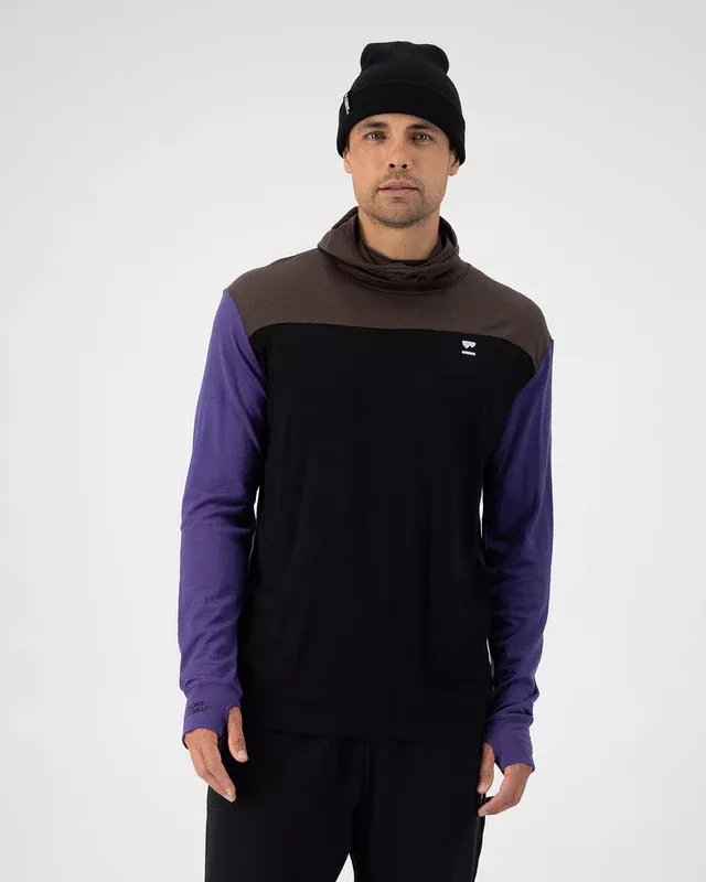 Mons Royale Mons Royale Yotei Powder Hood LS Mens Violet-Cedar-Black 100071-1169-833 Platou Sport 1