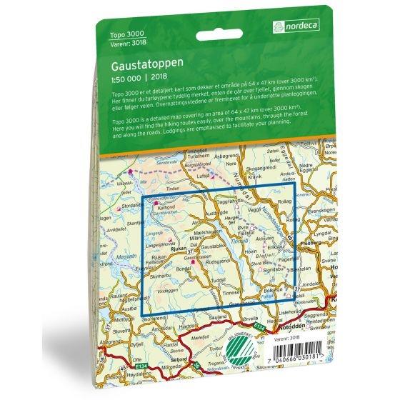 Nordeca Topo 3000 Turkart Gaustatoppen 1:50 000 3018 Platou Sport 3