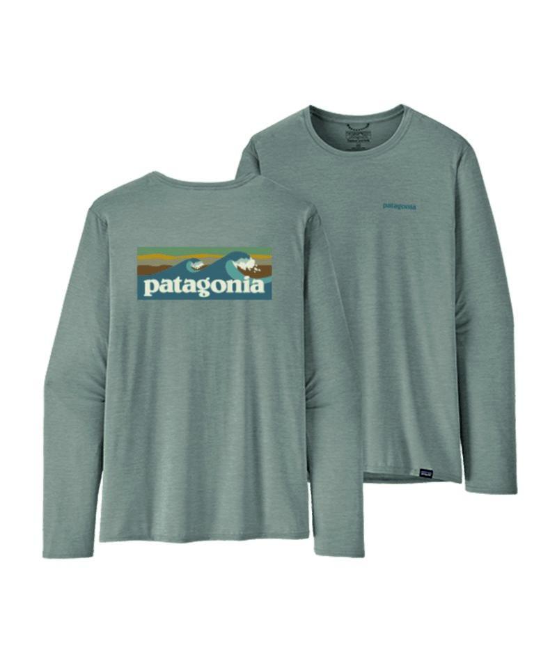 Patagonia Patagonia Mens L-S Cap Cool Daily Graphic Shirt - Waters Boardshort Logo Abalone Blue: Feath Grey P45170 Platou Sport 1