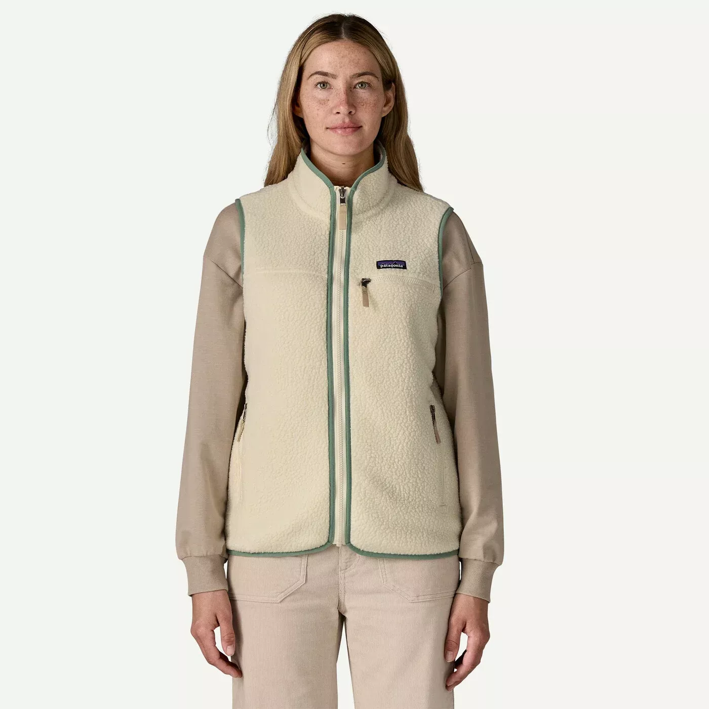 Patagonia Patagonia Womens Retro Pile Vest Natural w-Ellwood Green P22826 Platou Sport 1