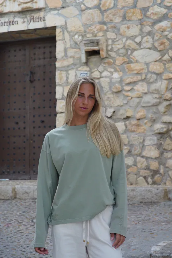 Pre Après Pre Après Washed Boxy Long Sleeve Dusty Green Platou Sport 1