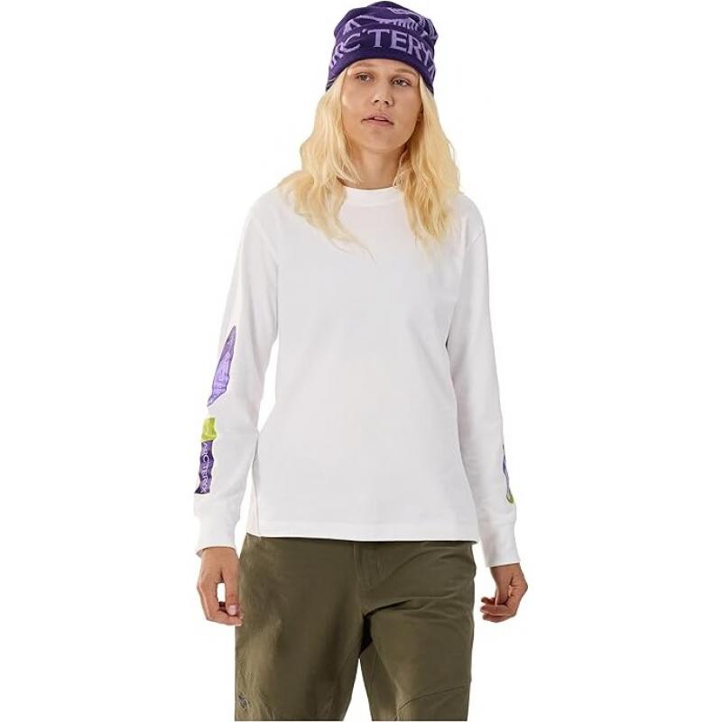 Arc'teryx Kragg Cotton Stickers Crew LS Womens White Light/Aster