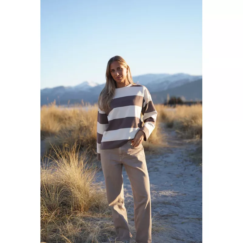 Pre Après Distressed Striped Long Sleeve Brown/White