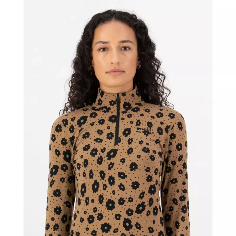 Mons Royale Cascade Merino Base Layer 1/4 Zip Long Sleeve Aoraki Lily Toffee