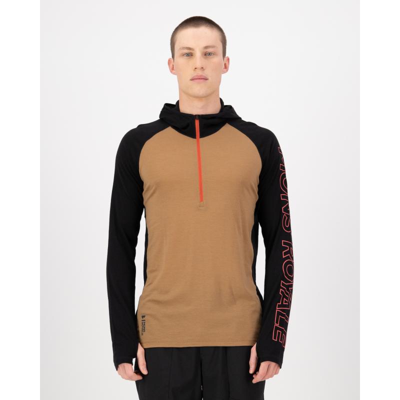 Mons Royale Temple Merino Long Sleeve Hood Black / Toffee