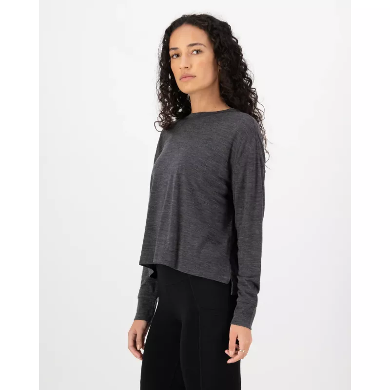 Mons Royale Zephyr Merino Tenzel Boxy Long Sleeve Womens Smoke