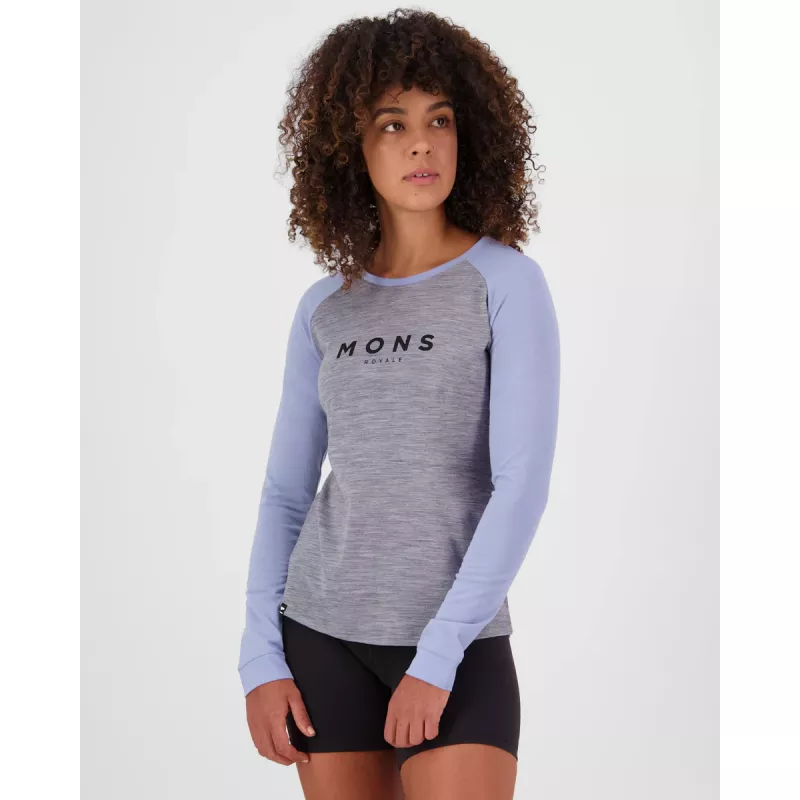 Mons Royale icon merino Raglan Long Sleeve Womens Grey Heather /Skyline