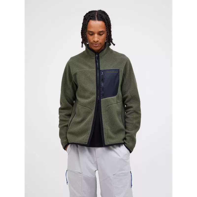 Peak Performance Mens Naturerush Pile Zip Jacket Pine Needle