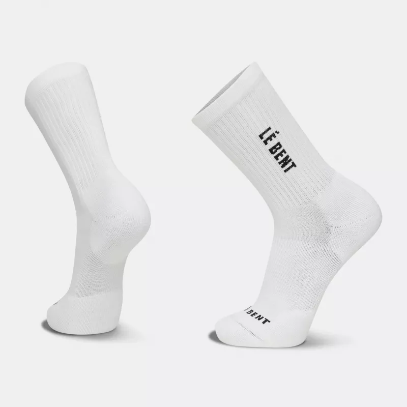 LeBent Targeted Cushion Logo 3/4 Crew Ribbed Sock White