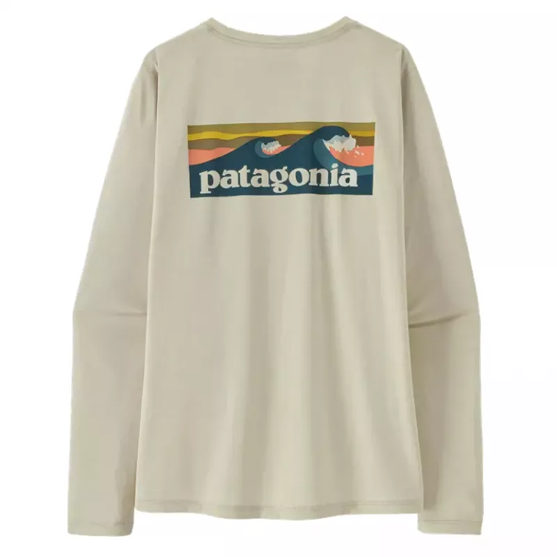 Patagonia Womens L/S Cap Cool Daily Shirt - Boardshort Logo Dyno White