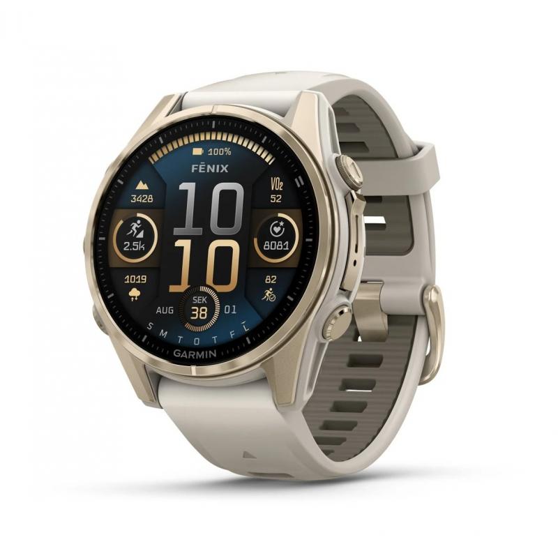 Garmin Fenix 8 43mm Amoled Sapphire Soft Gold Tåkegrå/Mørk Sandsteinsfarget Silikonrem