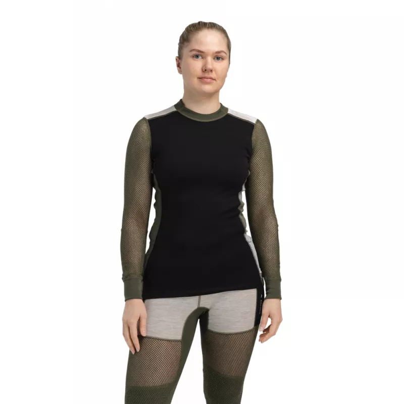 Aclima Woolnet Hybrid Crewneck Womens Jet Black/Tarmac