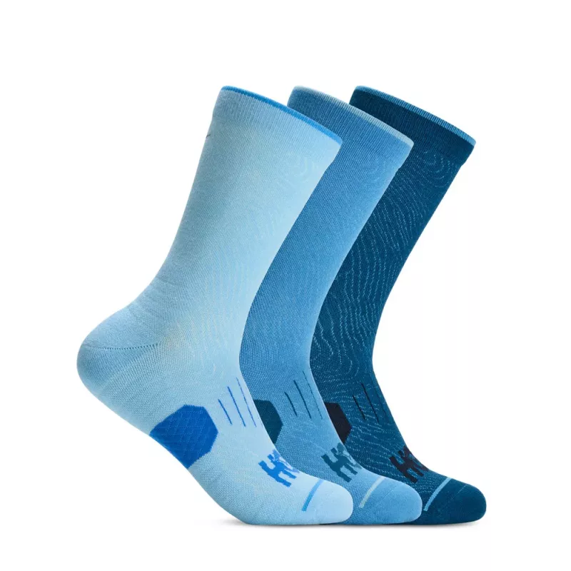 Hoka Crew Run Sock 3-Pack Unisex Hazy Blue/Soft Cobalt/Night Glow Blue
