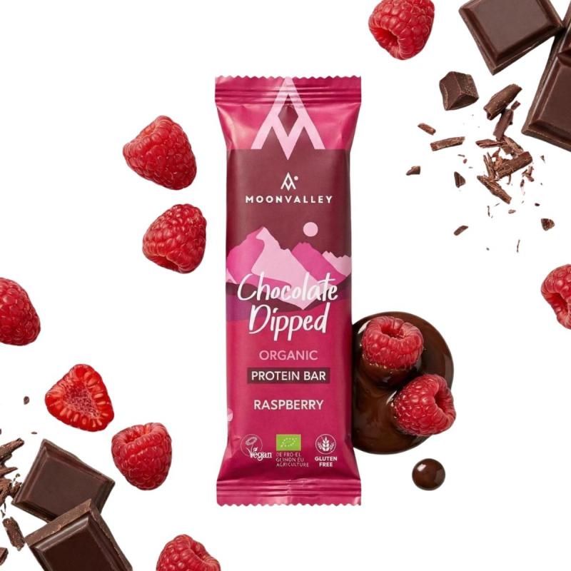Moonvalley Proteinbar Sjokolade & Bringebær 50g Økologisk