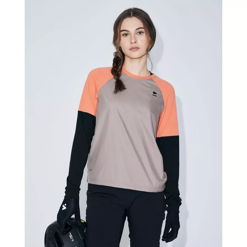 Mons Royale Tarn Merino Bike Wind Jersey Womens Cinder/Sun Orange/Black