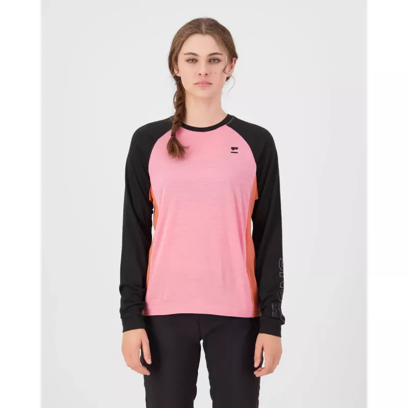 Mons Royale Tarn Merino Long Sleeve Womens Sun Orange/Flamingo/Black